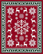 Red Yuletide Reindeer Snow Flake Collage Rug