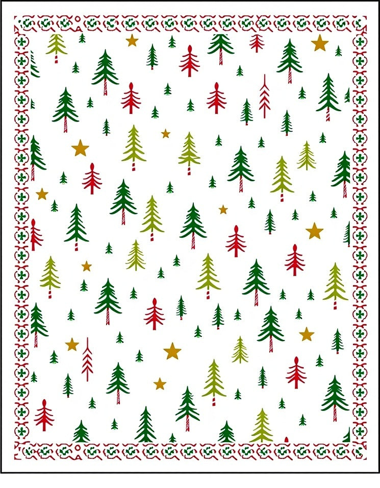 Festive Red Green Fir Stars Border Rug