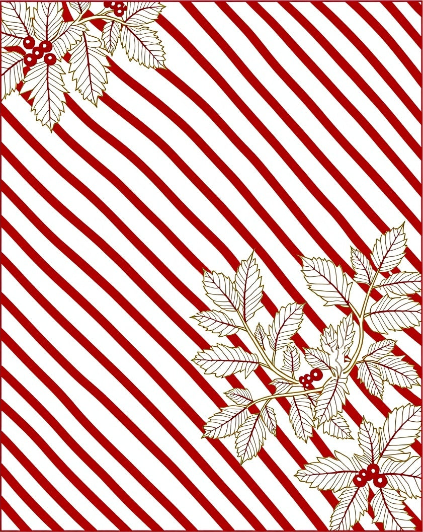 Festive Red Stripe Botanical Corner Rug