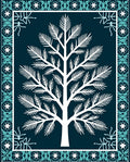 White Evergreen Tree Teal Border Rug
