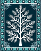 White Evergreen Tree Teal Border Rug