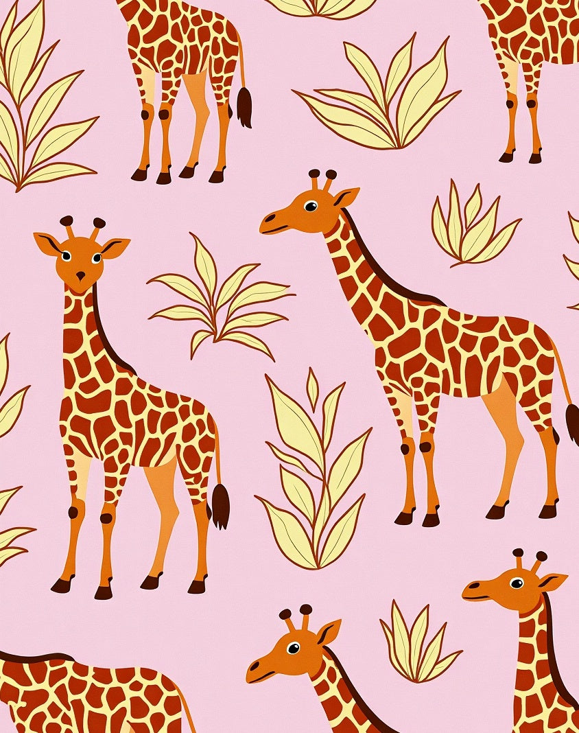Playful Pink Giraffe Foliage Rug