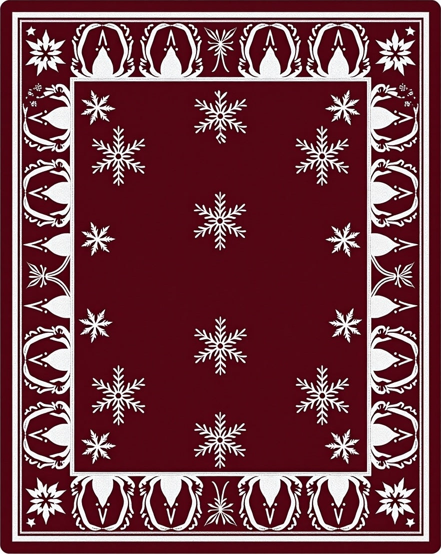 Crimson Snowflake Borders Rug