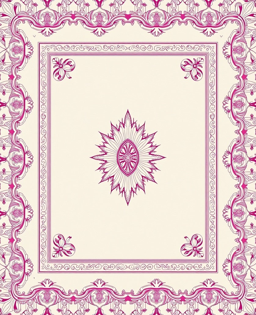 Ornate Pink Floral Medallion Border Rug