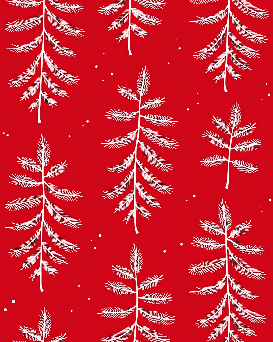 White Pine Sprigs on Red Background Rug