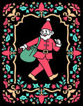 Crimson Gnome With Teal Floral Border Rug