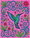 Vibrant Hummingbird Pink Floral Scroll Rug