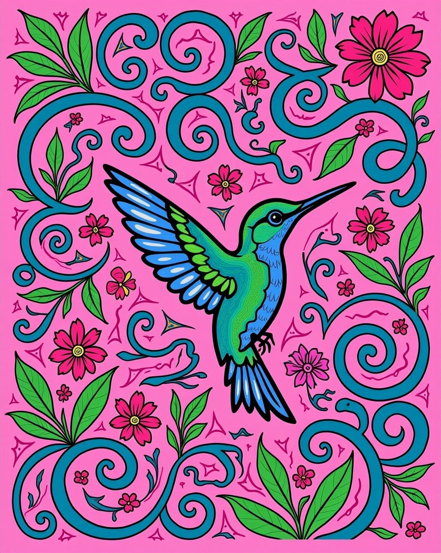 Vibrant Hummingbird Pink Floral Scroll Rug