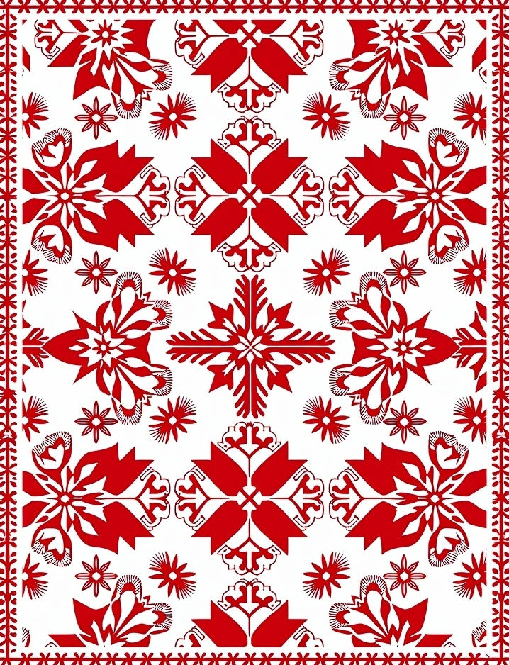 Bold Red Floral Symmetry Rug