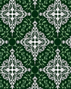 Dark Green White Floral Damask Rug