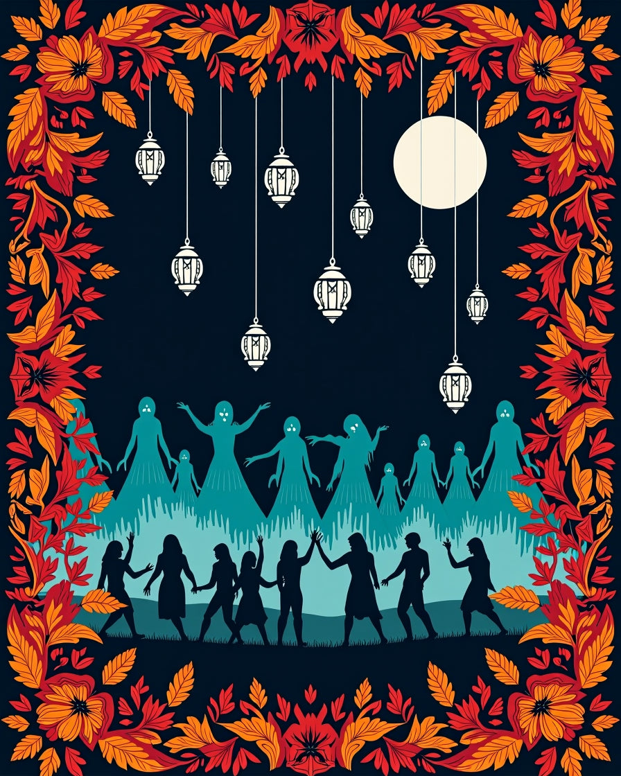 Orange Floral Lantern Night Celebration Rug