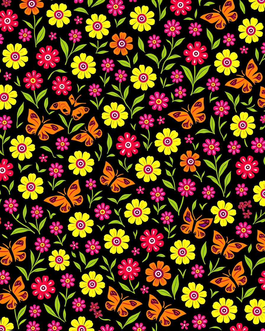 Vivacious Orange Butterfly Floral Medley Rug