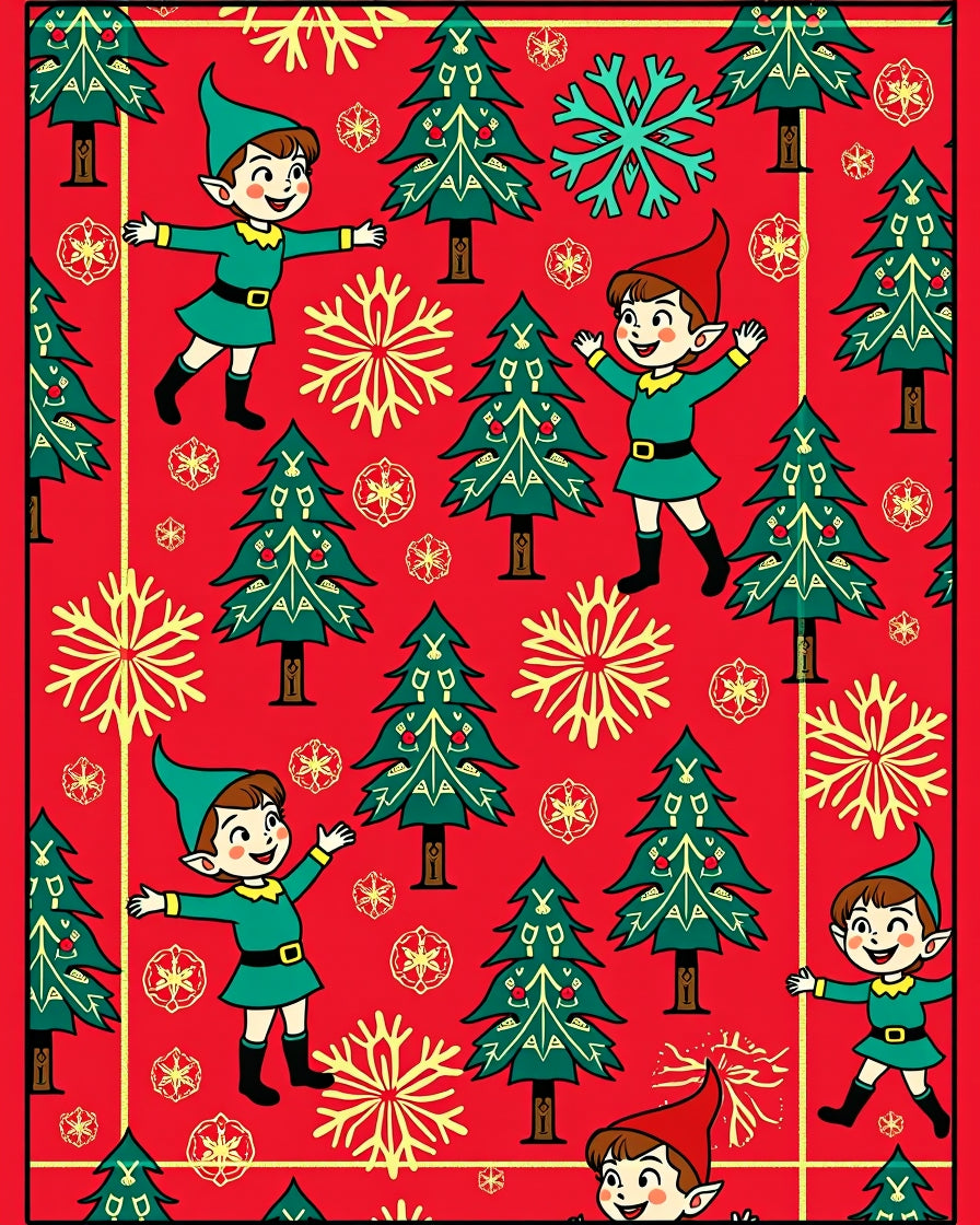 Joyful Christmas Elf Snowflake Forest Rug