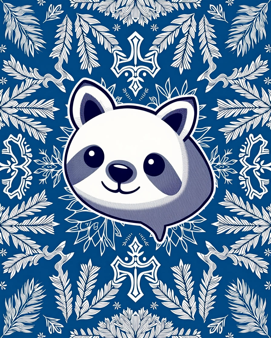Cute Panda Blue Floral Collage Rug