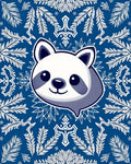 Cute Panda Blue Floral Collage Rug