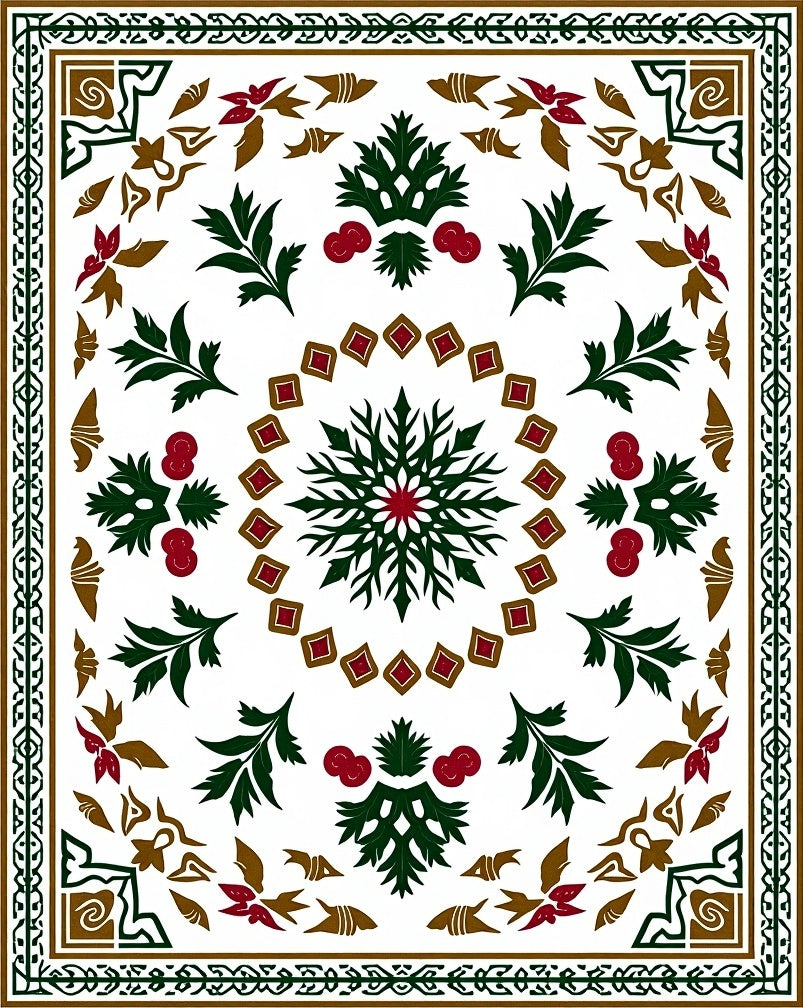 Emerald Green Red Geometric Medallion Rug
