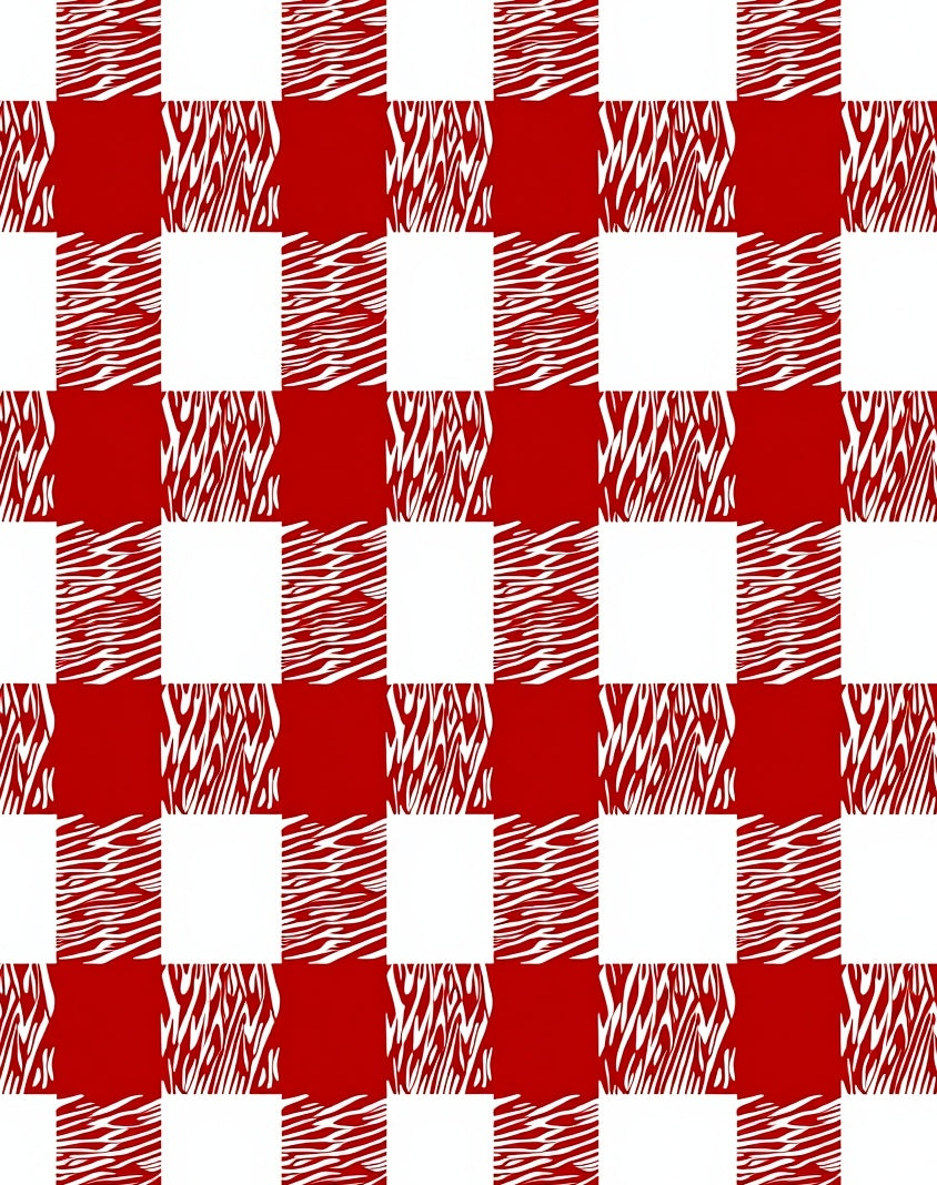 Crimson White Gingham Animal Print Rug