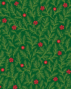 Emerald Green Red Floral Branch Rug