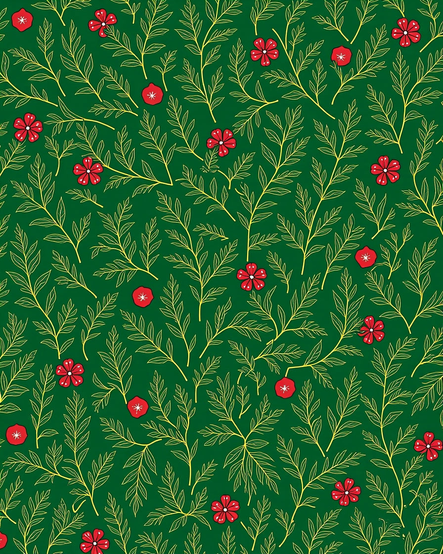 Emerald Green Red Floral Branch Rug
