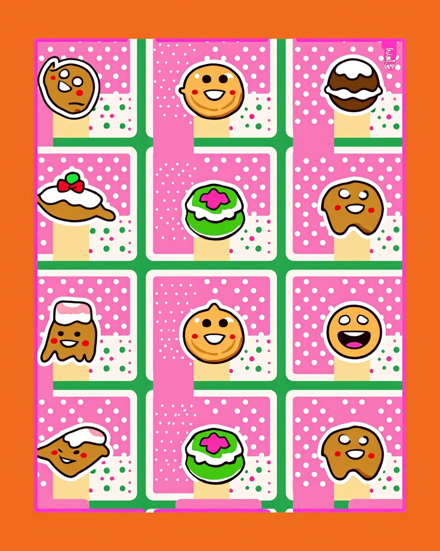 Whimsical Cookie Characters Pink Polka Dots Rug