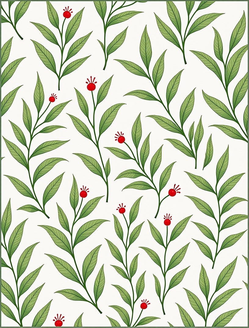 Green Leafy Twigs Red Berries Rug