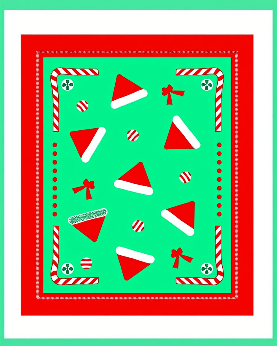 Red Santa Hats Candy Canes Festive Accents Rug