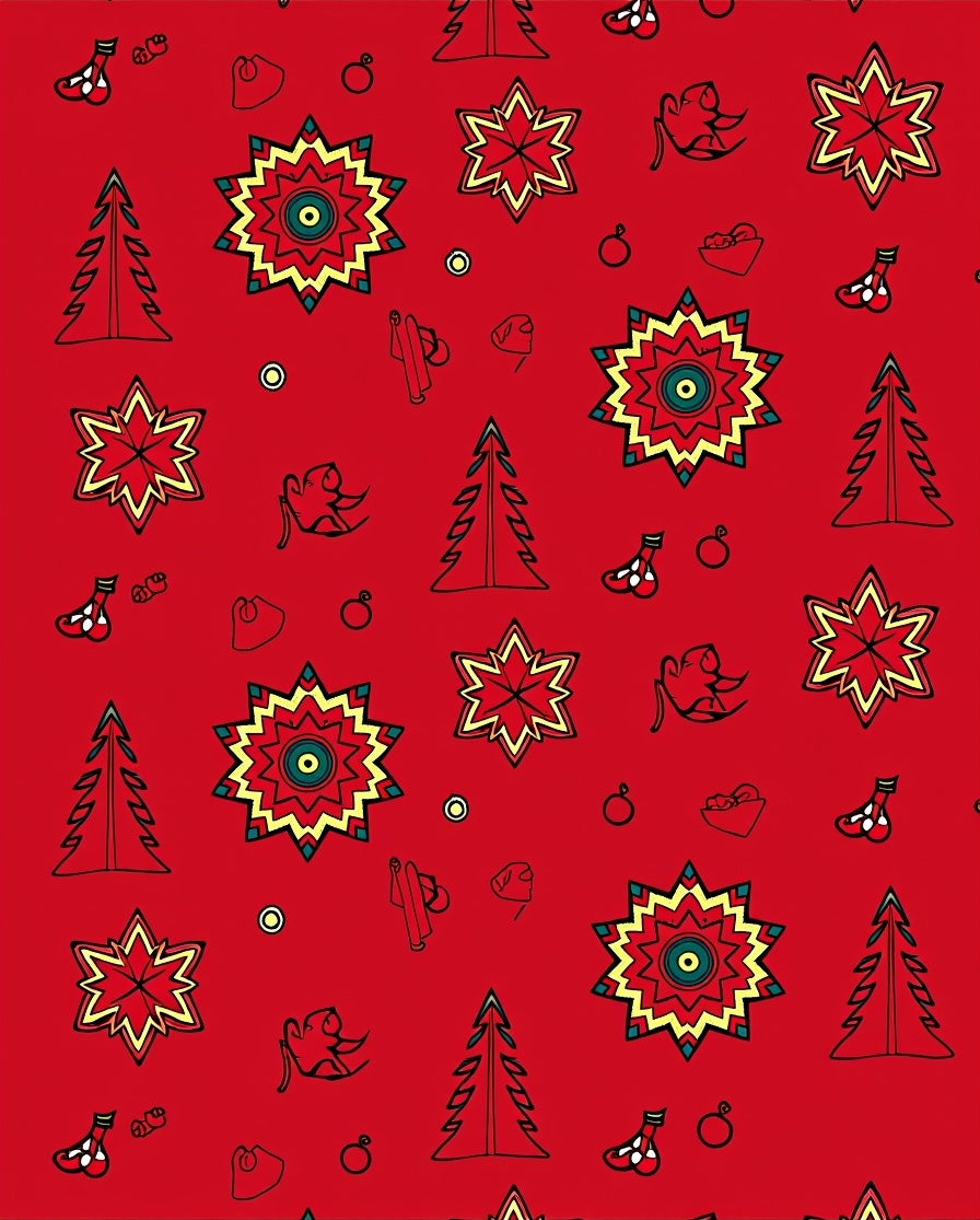 Red Starburst Christmas Tree Stocking Collage Rug