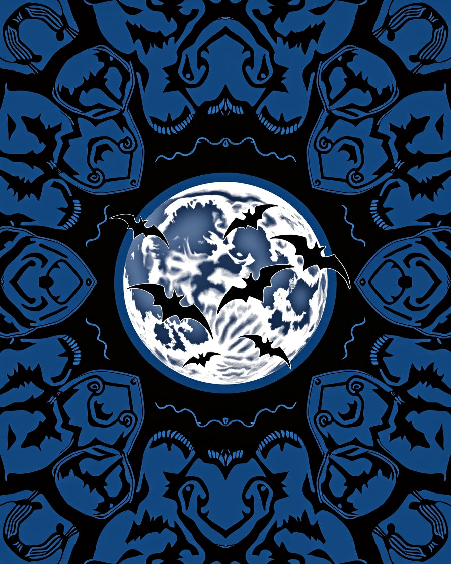 Spooky Blue Moon Bat Mandala Rug