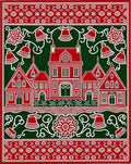 Red White Village Christmas Bells Rug