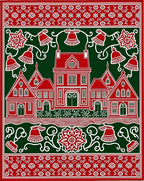 Red White Village Christmas Bells Rug