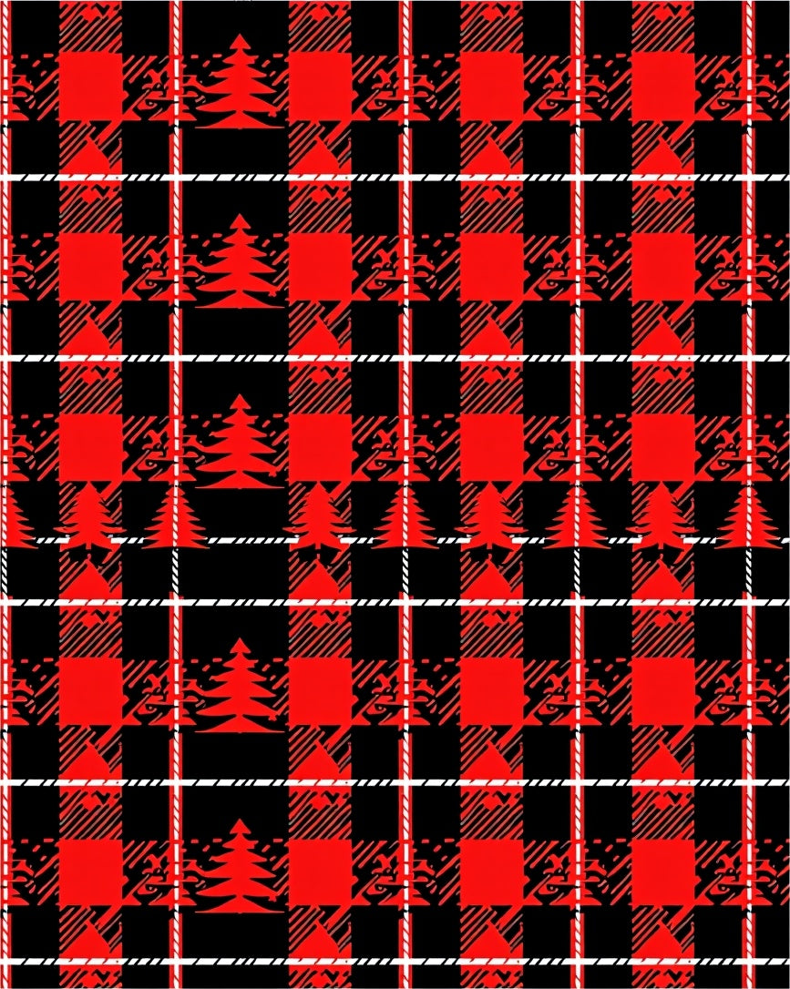 Red Black Buffalo Plaid Tree Texture Rug
