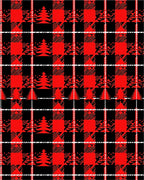 Red Black Buffalo Plaid Tree Texture Rug