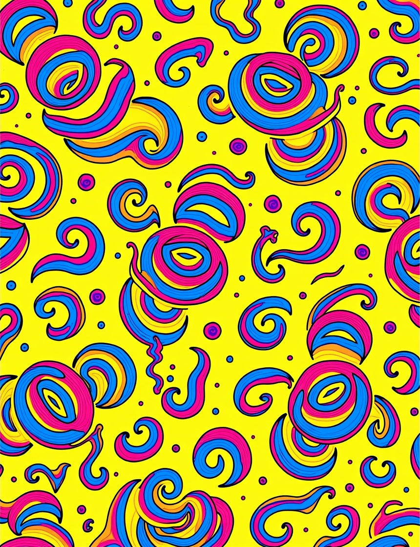 Vibrant Yellow Pink Blue Swirls Rug