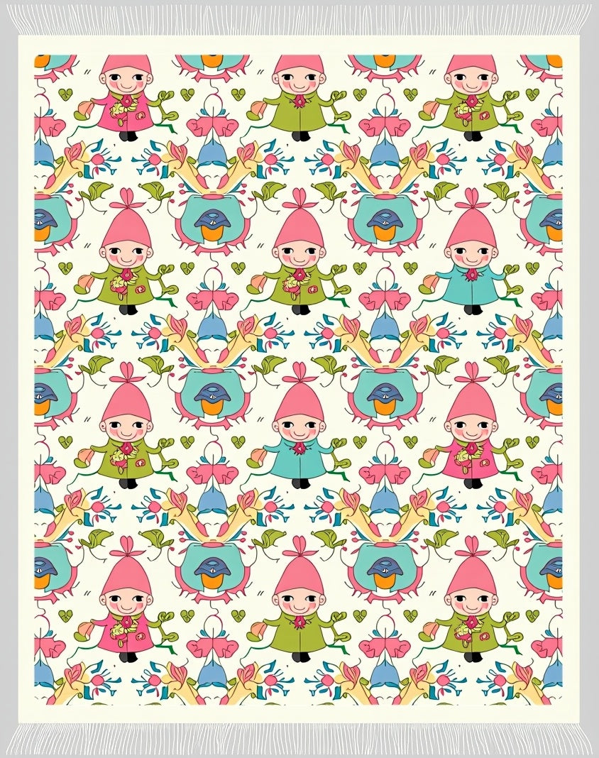 Whimsical Figure Floral Repeating Pattern Rug