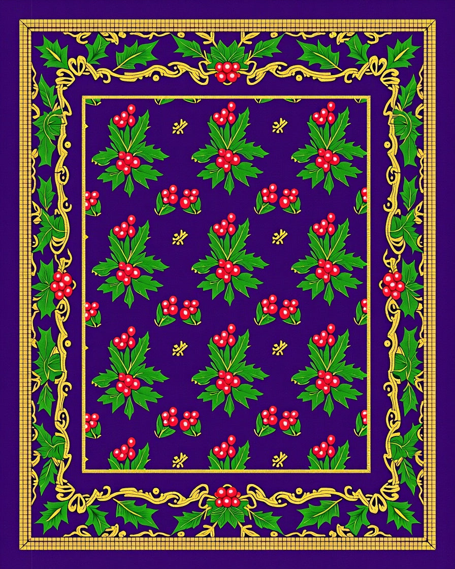 Deep Purple Holly Berry Border Rug