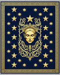Golden Celestial Face Stars Border Rug