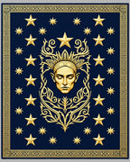 Golden Celestial Face Stars Border Rug