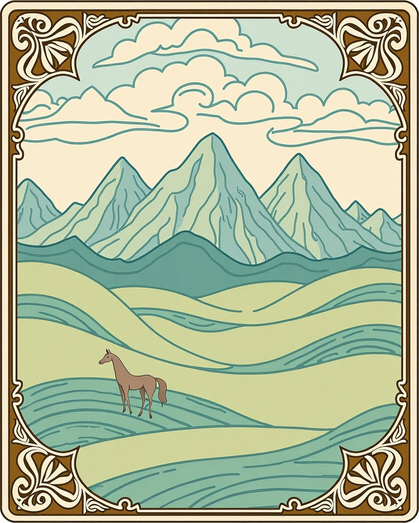 Pastoral Horse Mountain Landscape Rug