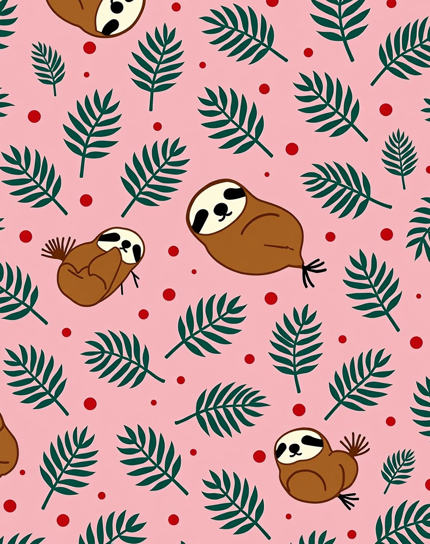 Pink Tropical Sloth Leaf Arrangement Rug