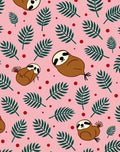 Pink Tropical Sloth Leaf Arrangement Rug