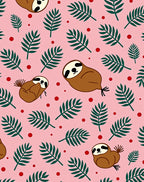 Pink Tropical Sloth Leaf Arrangement Rug