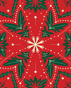 Festive Red Green Floral Snowflakes Rug