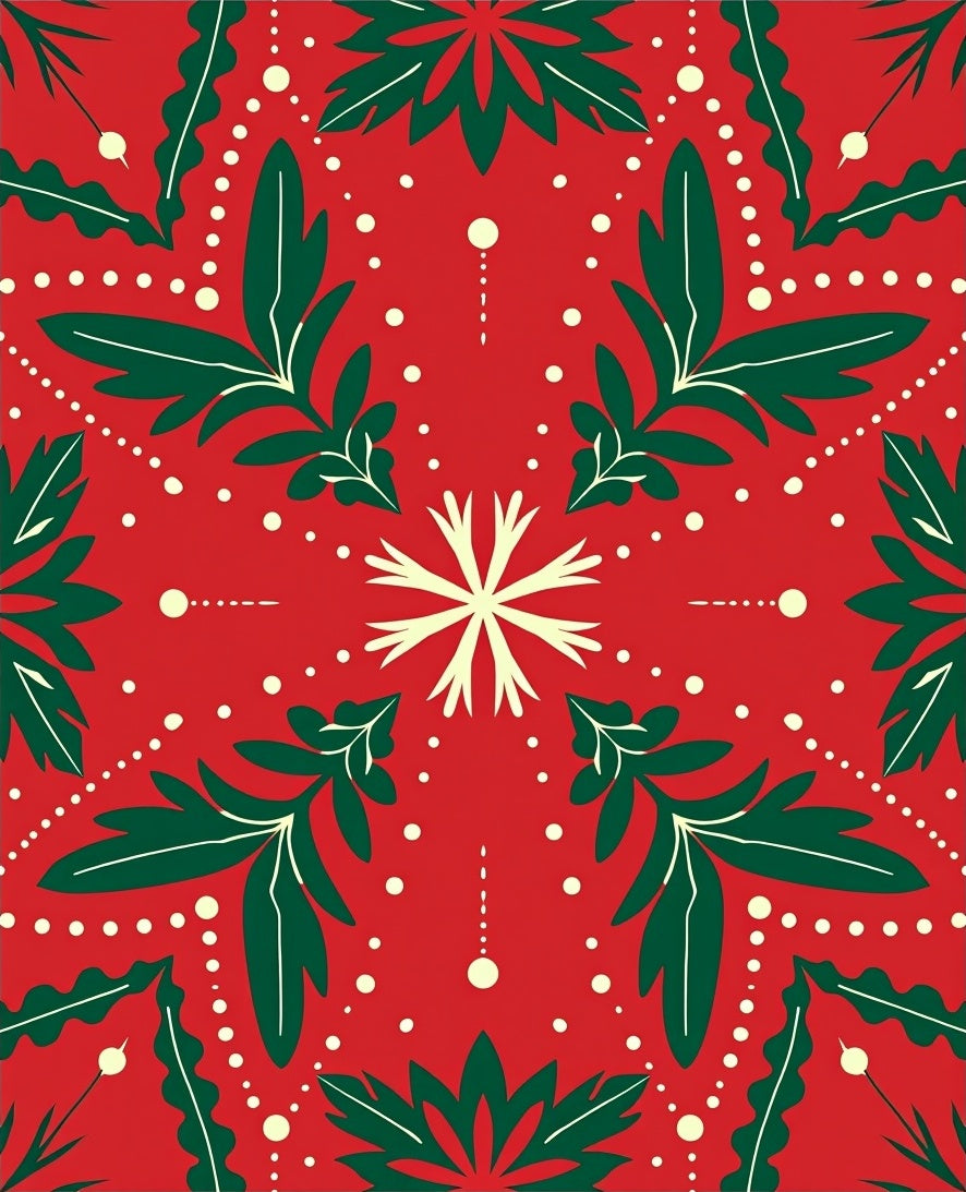 Festive Red Green Floral Snowflakes Rug