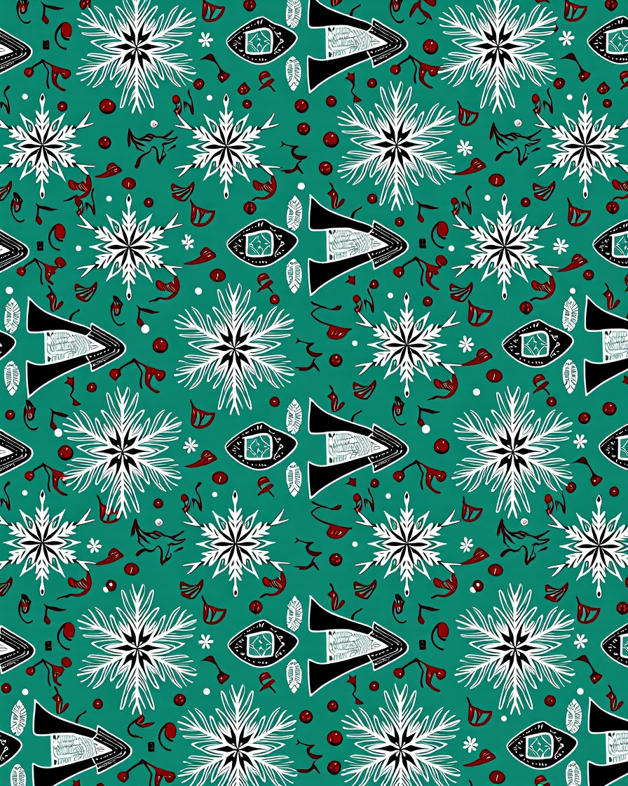 Teal White Red Snowflake Geometric Rug