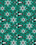 Teal White Red Snowflake Geometric Rug