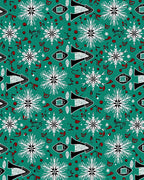 Teal White Red Snowflake Geometric Rug