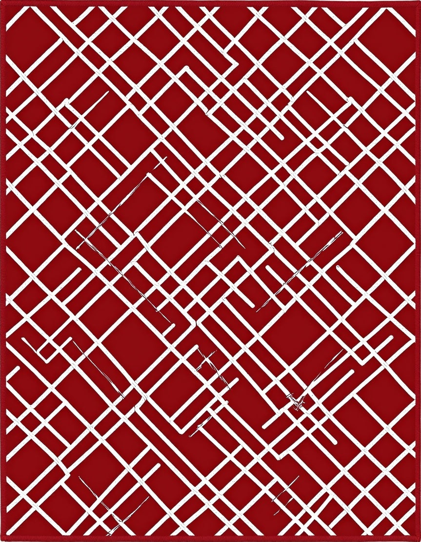 Crimson White Interlocking Lines Rug
