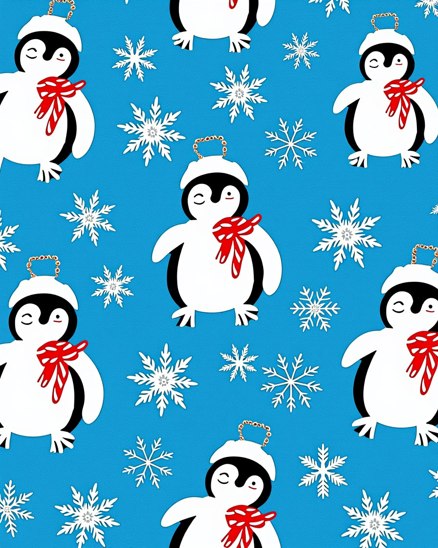 Charming Penguin Snowflake Holiday Ornament Rug