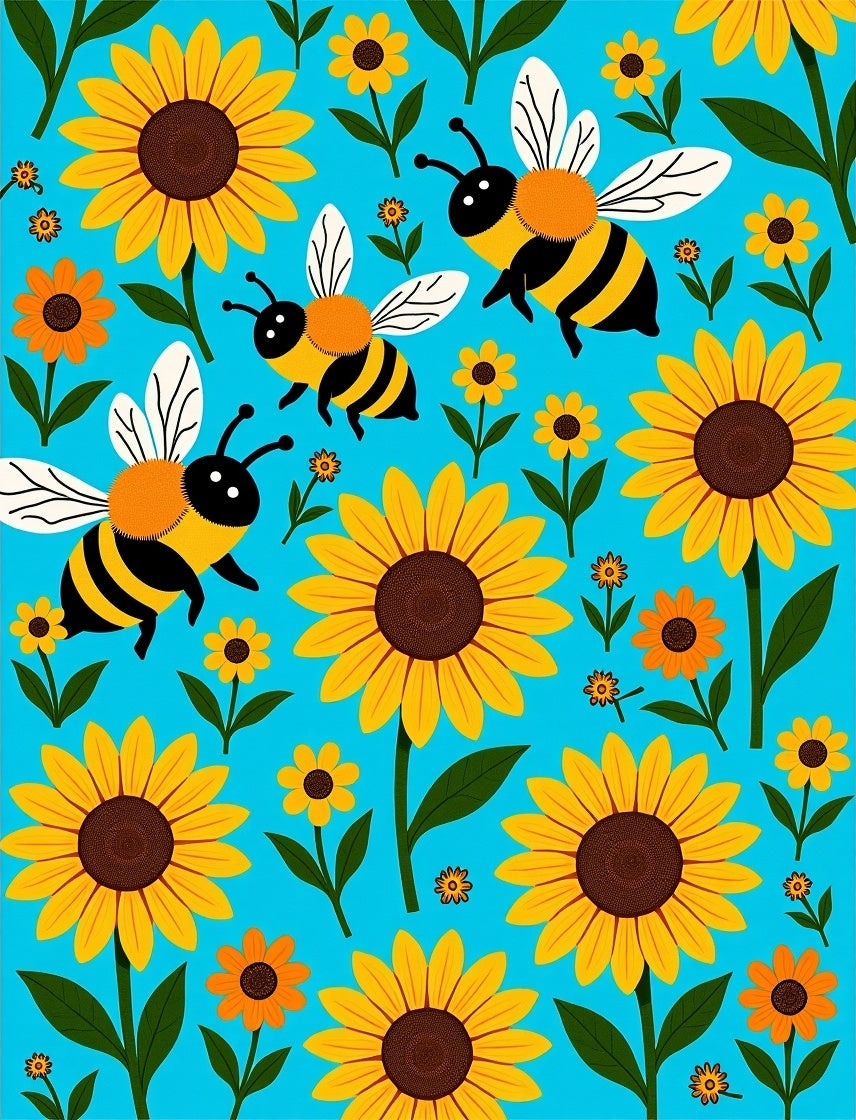 Bright Yellow Sunflowers And Bees Rug