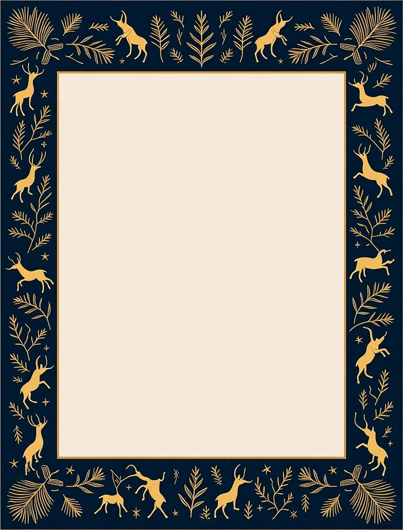 Golden Deer Navy Foliage Border Rug
